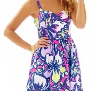 Lilly Pulitzer Fit Flare Christine Tropical Pin Catwalkin Cotton Dress, Size 00